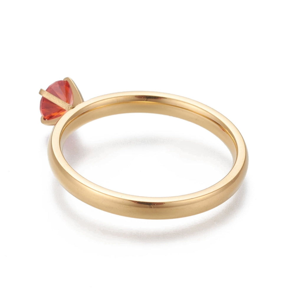 Gold Solitaire Ring - Multiple Cubic Zirconia Colors Available
