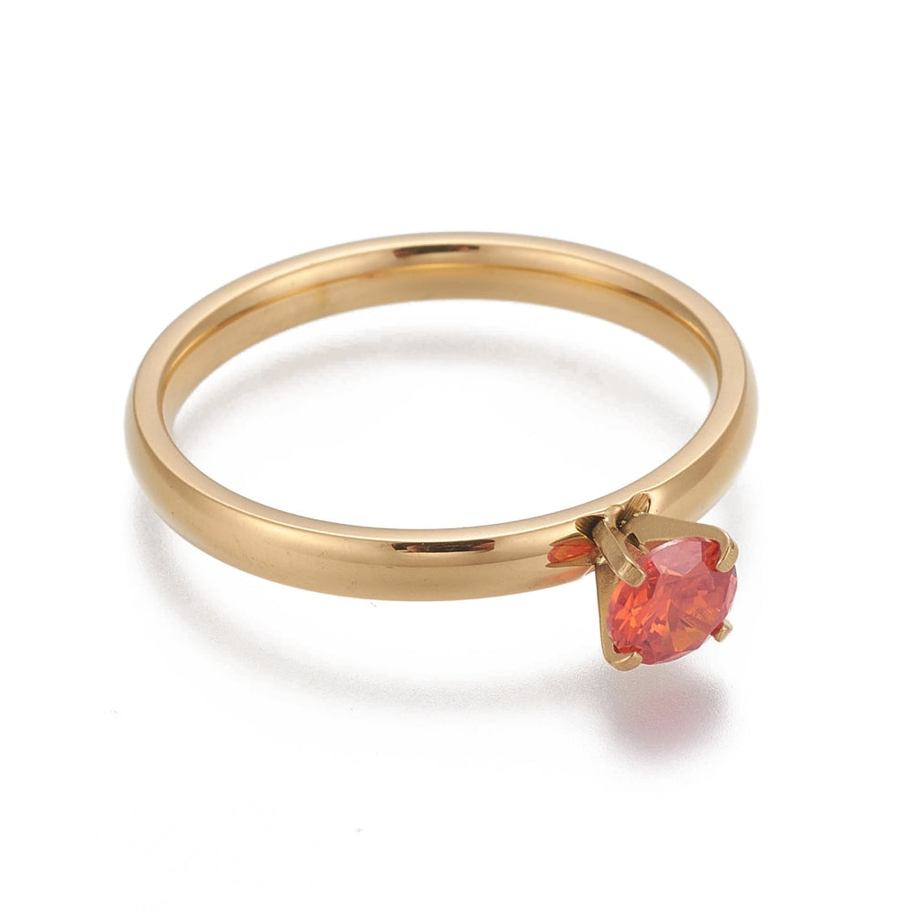 Gold Solitaire Ring - Multiple Cubic Zirconia Colors Available