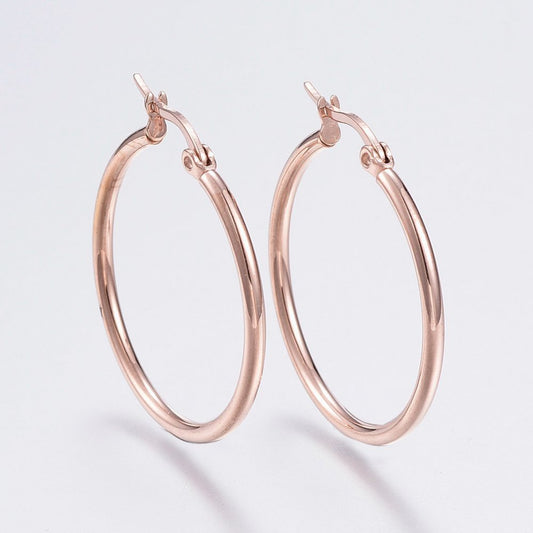 Stainless Steel Hoop Earrings - 14k Rose Gold Ion Plated