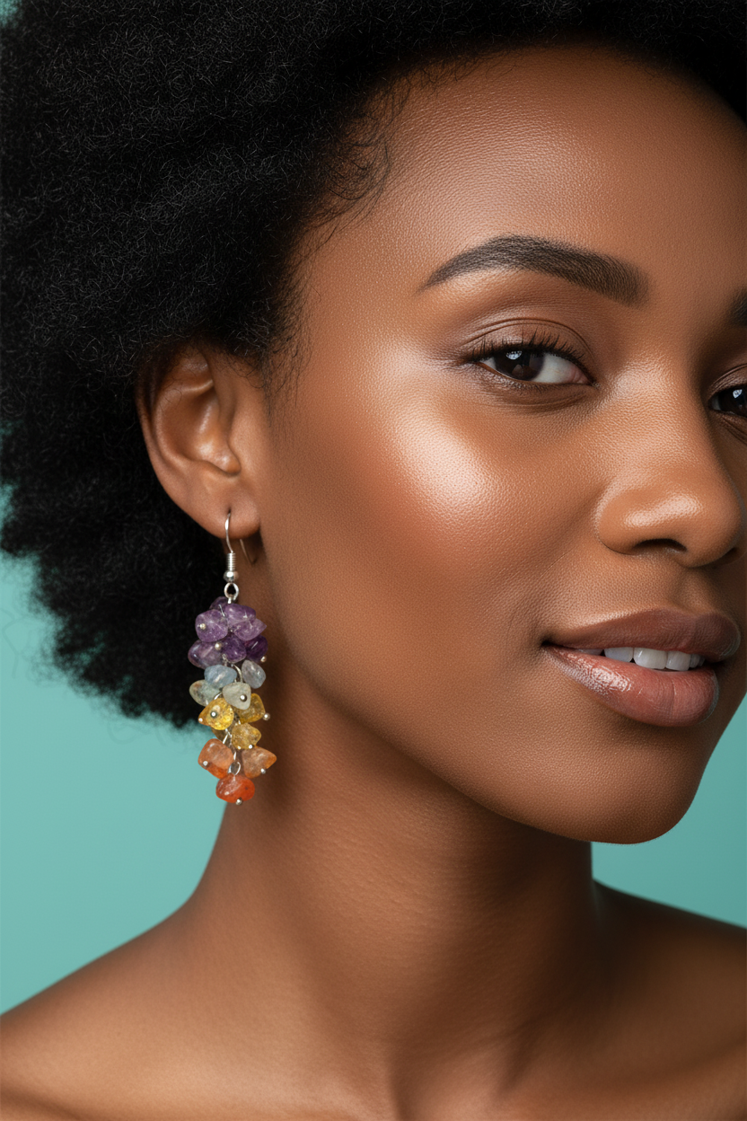 Afro Model Wearing Chakra Earrings