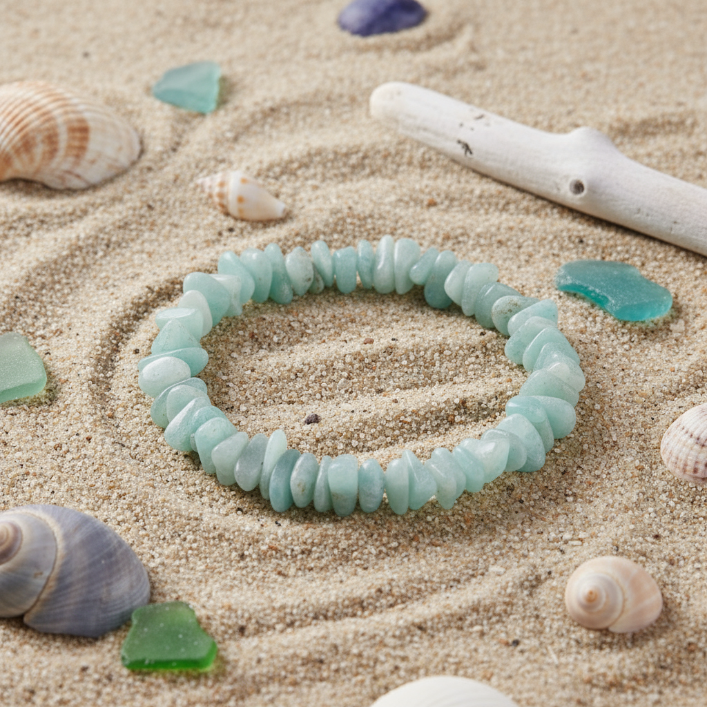 Amazonite bracelet on beach sand