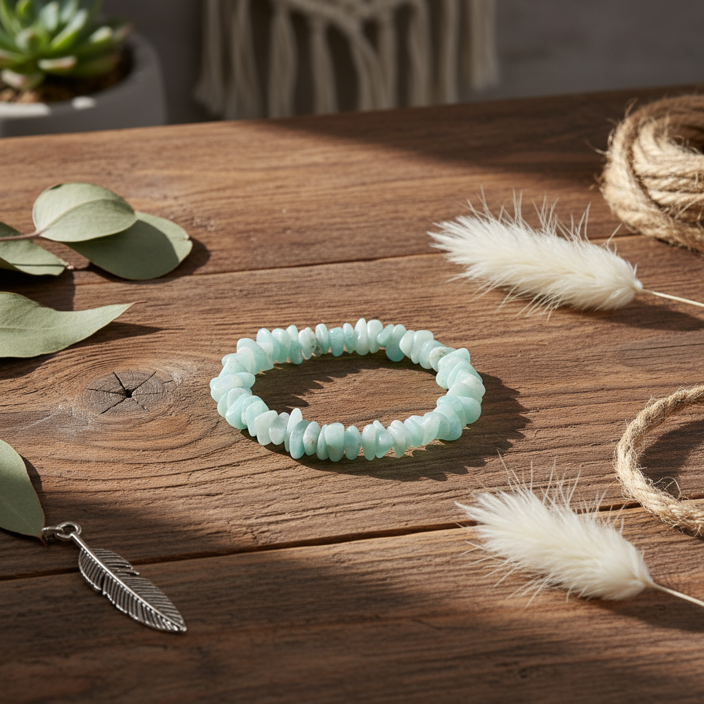 Amazonite bracelet on rustic wood