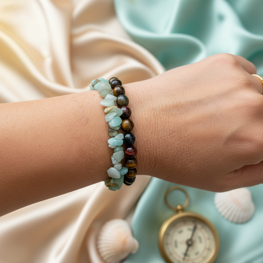 Amazonite + Tiger Eye - On wrist