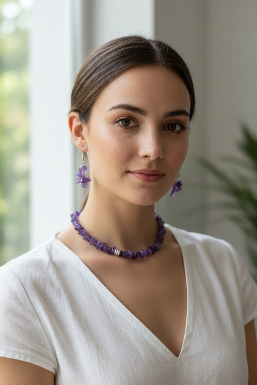 Amethyst Set on Model - Correct 15.5 inch length