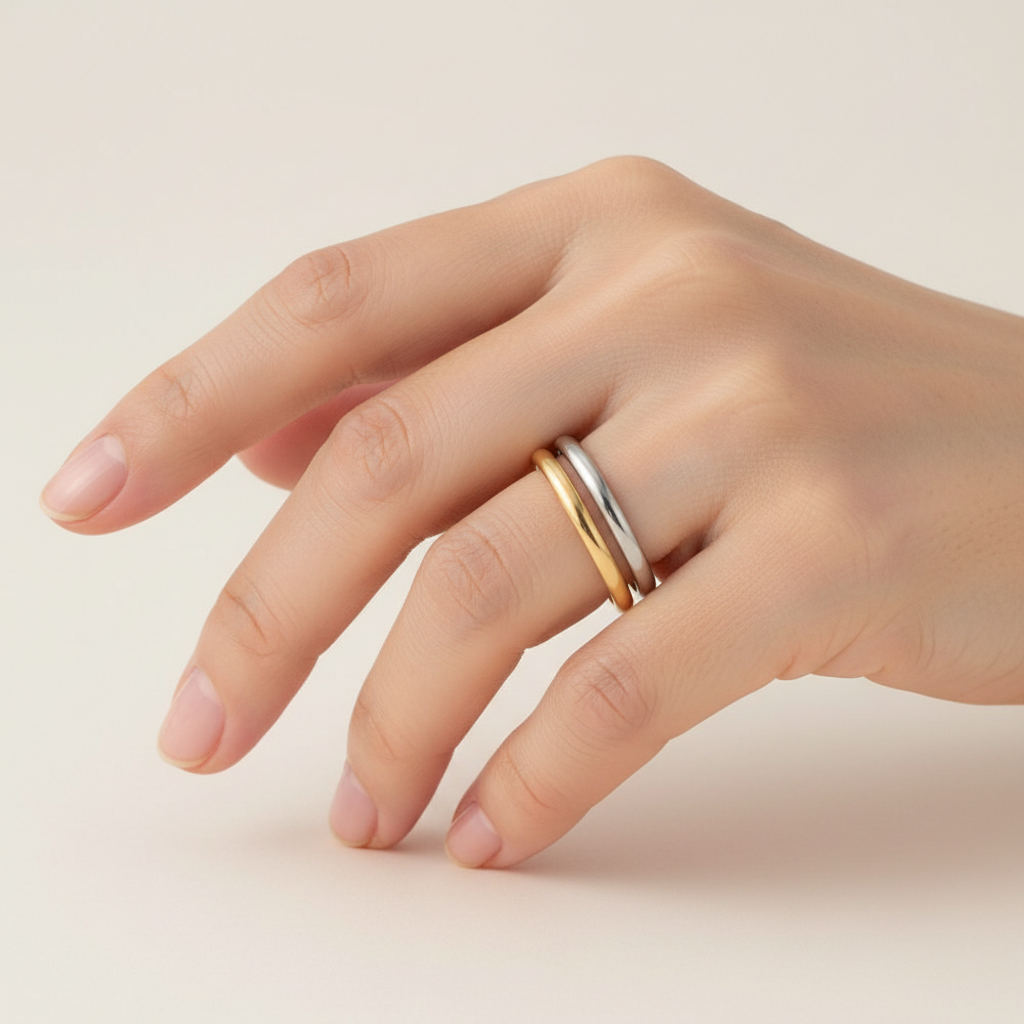 Anillos Oro y Plata - Apilados Mismo Dedo