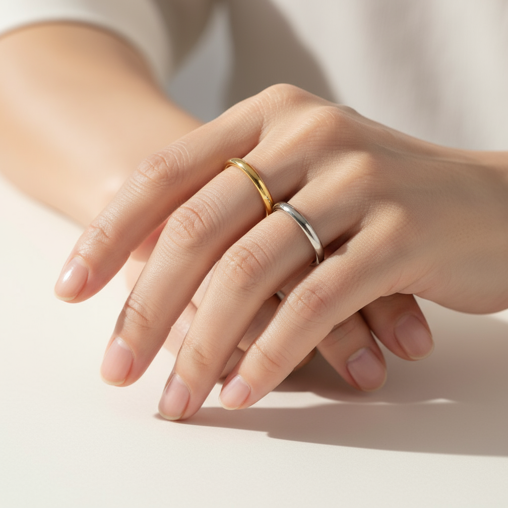 Anillos Oro y Plata - Modelo Usando Ambos