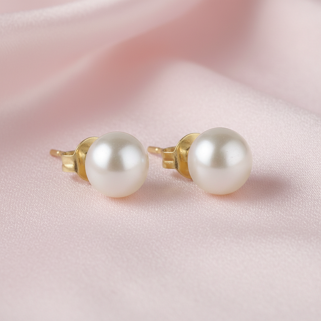 Aretes Perla - Fondo Satinado Light Pink