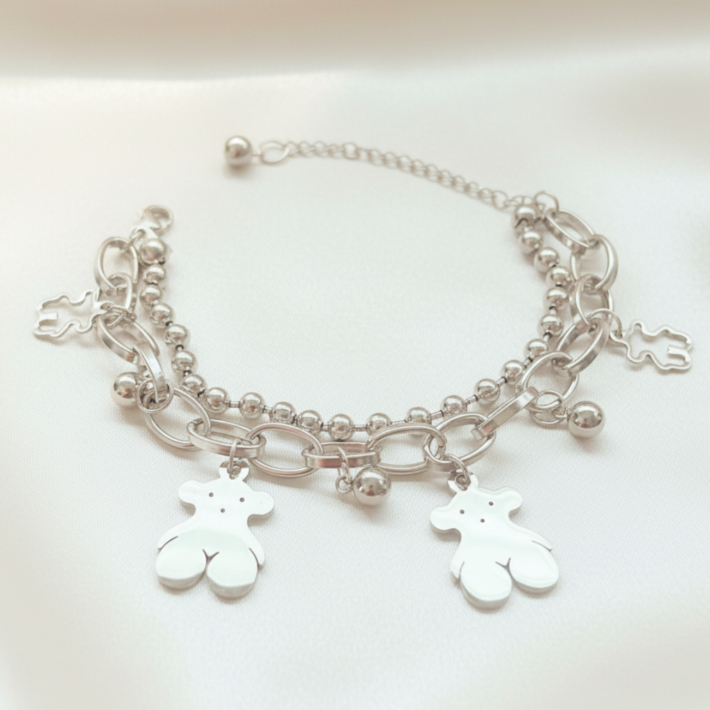 Bear charm bracelet - satinado ivory