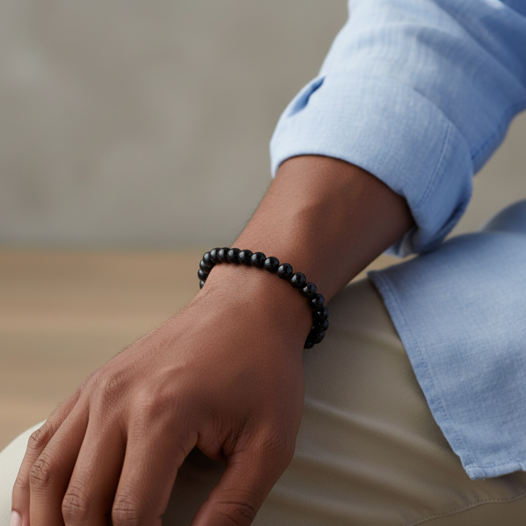 Black Agate Bracelet Male Side View