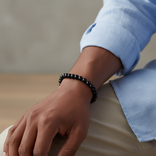 Black Agate Bracelet Male Side View
