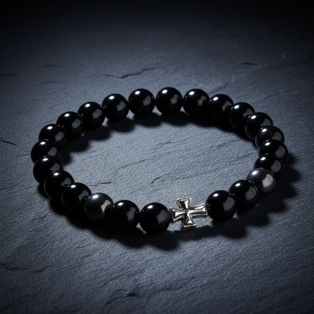 Black agate bracelet on slate