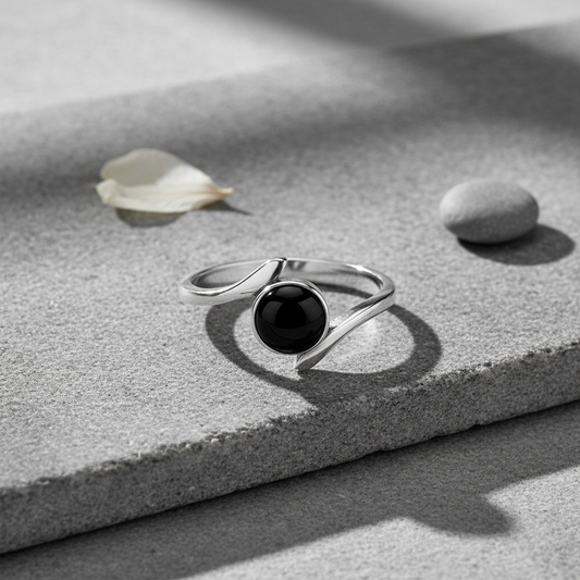 Black Gemstone Ring - Flat Lay