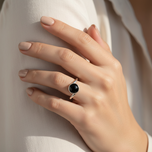 Black Gemstone Ring - Lifestyle Hand Shot