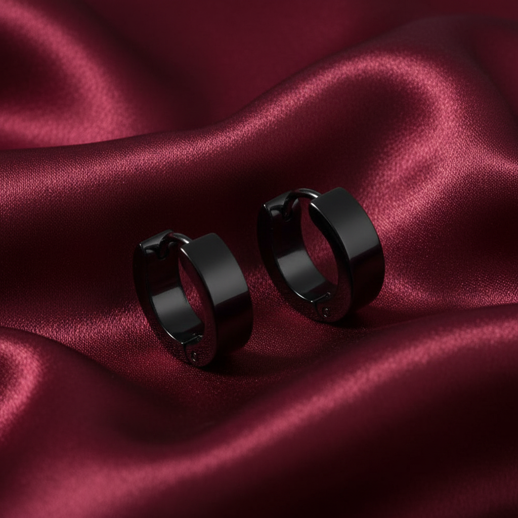 Black Hoop Earrings - satinado borgoña