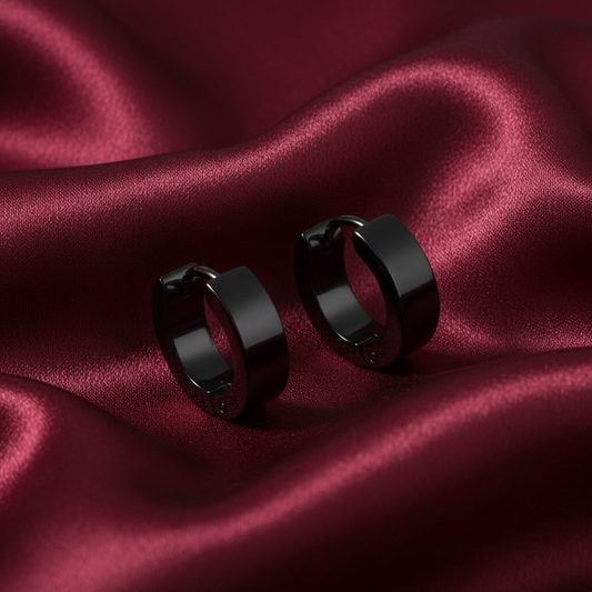 Black Hoop Earrings - satinado borgoña