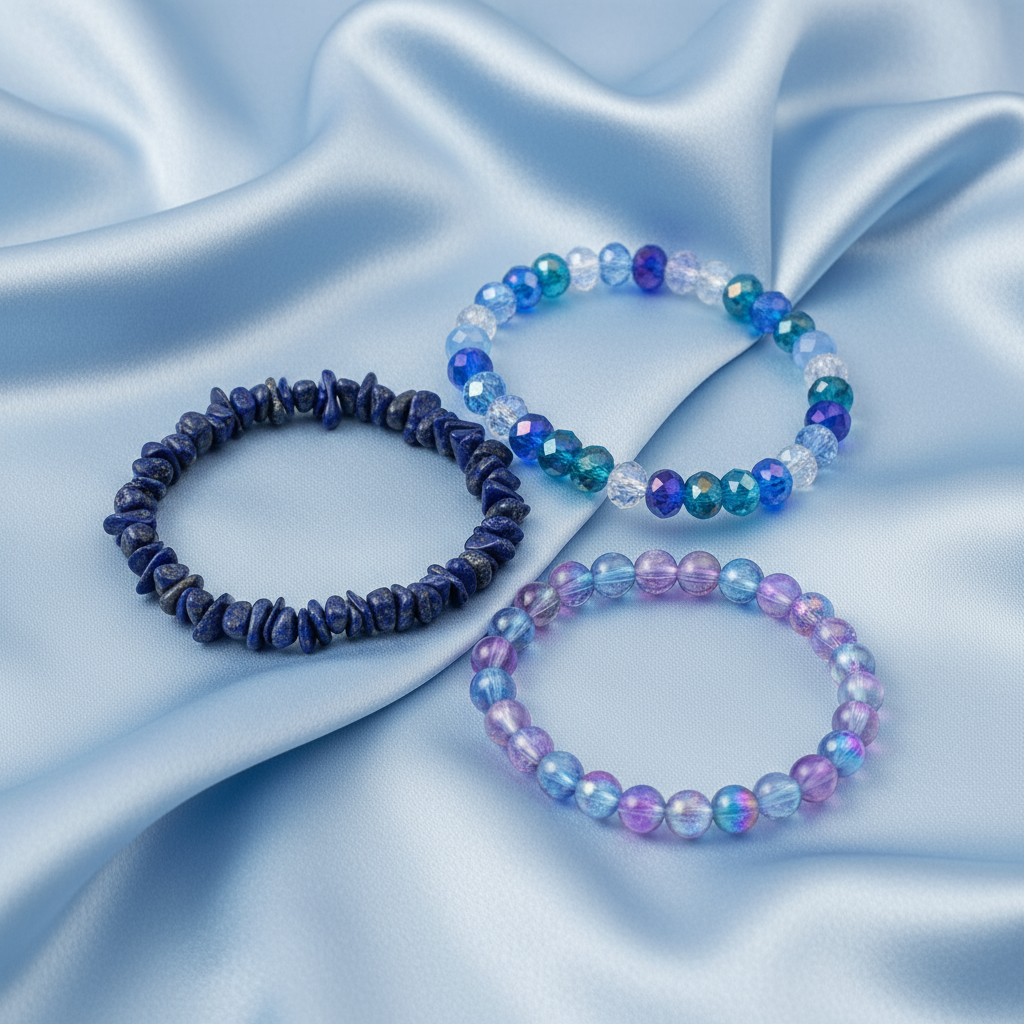 Blue Bracelets Set - Baby Blue Satin Background