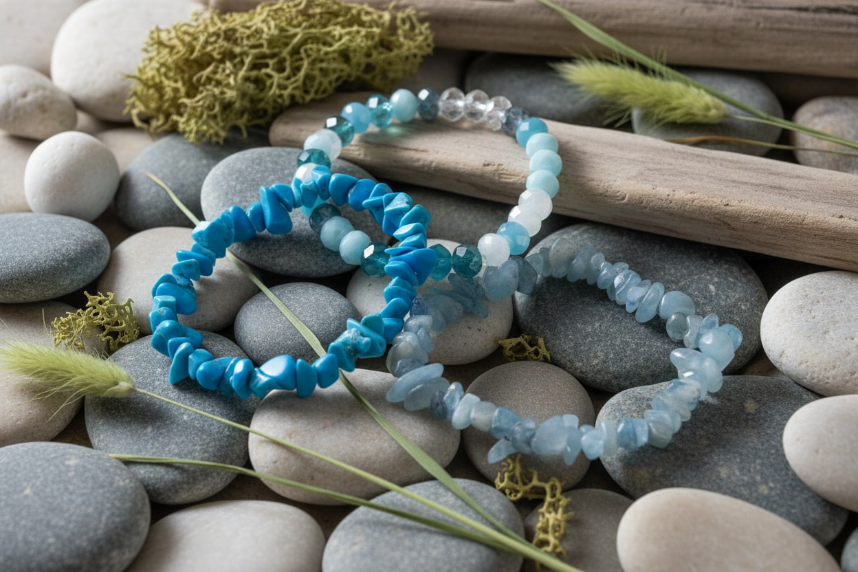 Blue Gemstone Bracelet Set - Nature Background