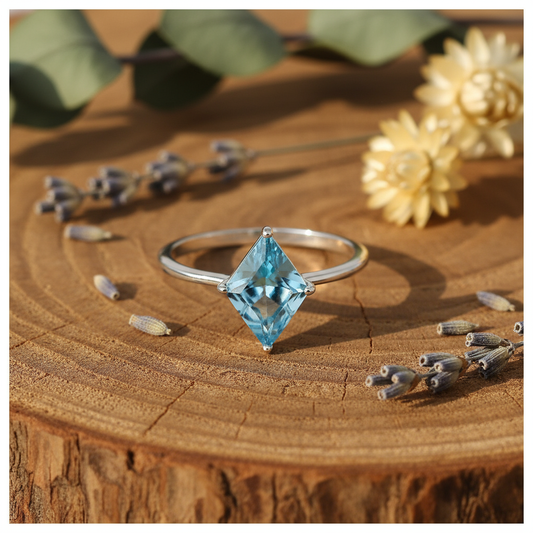 Blue Topaz Ring on Wood