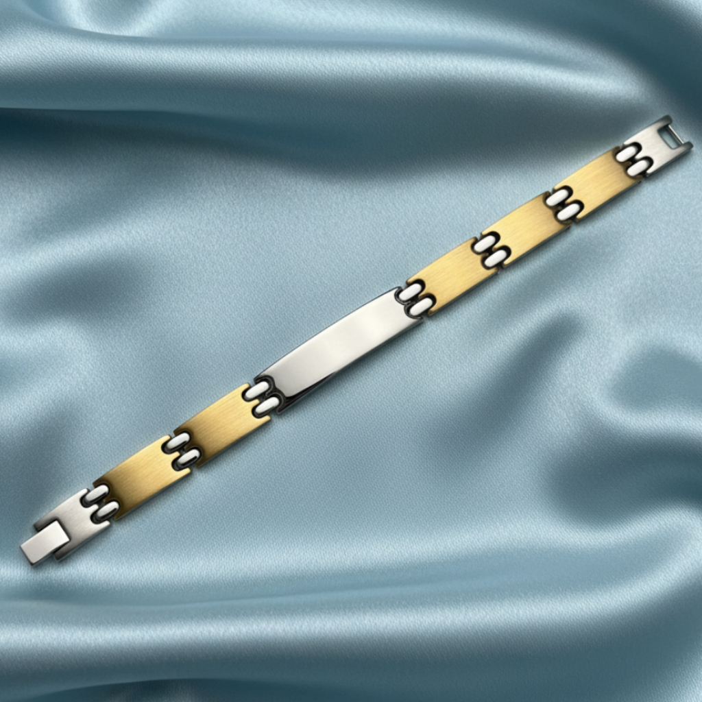 Bracelet on light blue satin background