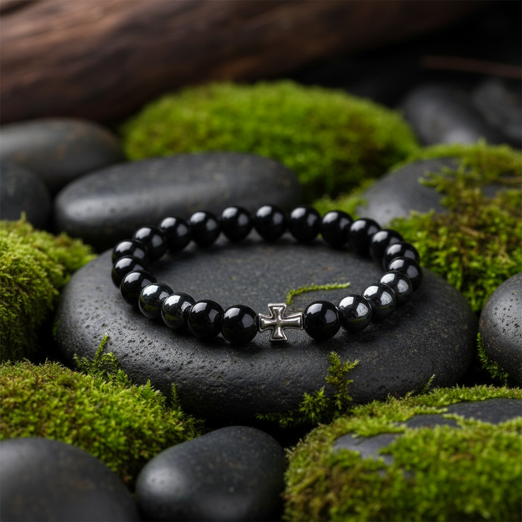 Bracelet on river stones with moss