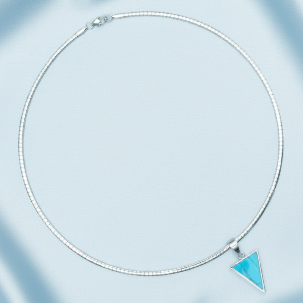 Bright Silver Necklace Light Blue Satin
