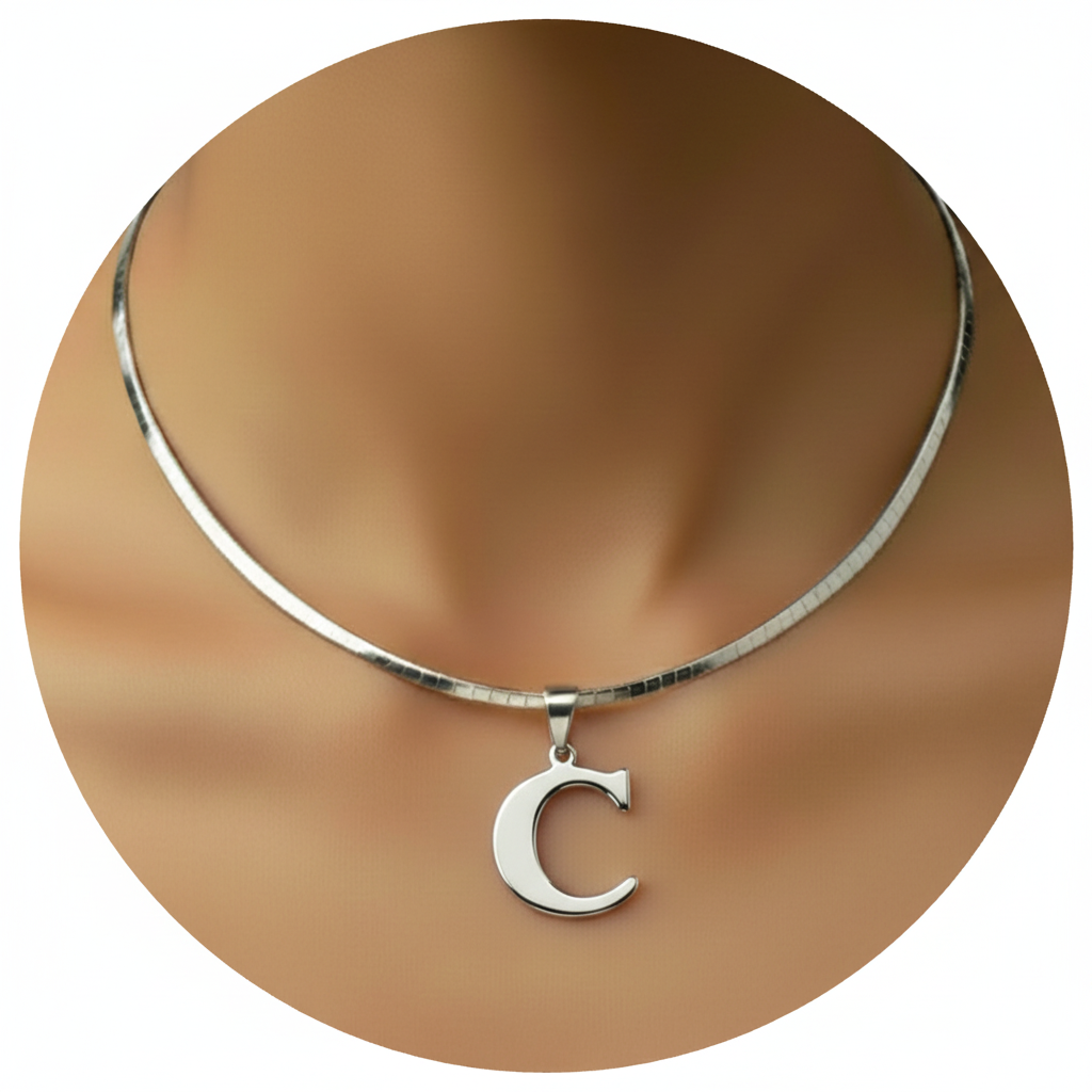 C Necklace Silver - Pattern Style