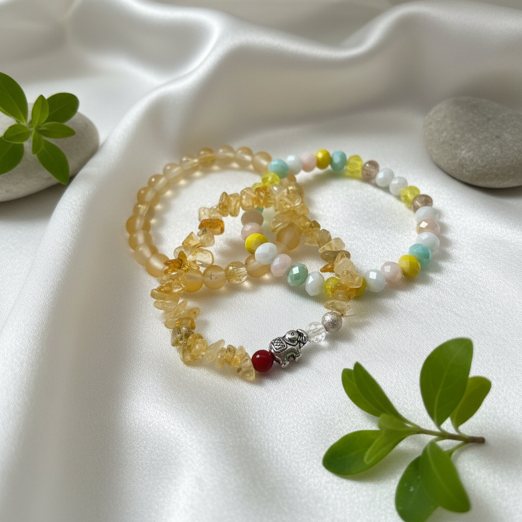 Citrine & Crystal Bracelet Set - Satin & Nature