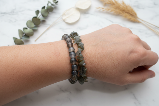 Close-up bracelets on wrist with sharp background