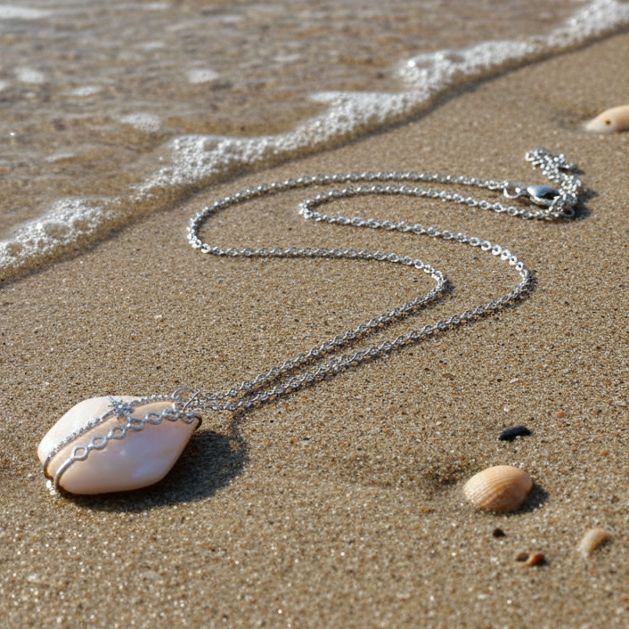 Collar en arena mojada con olas gentiles