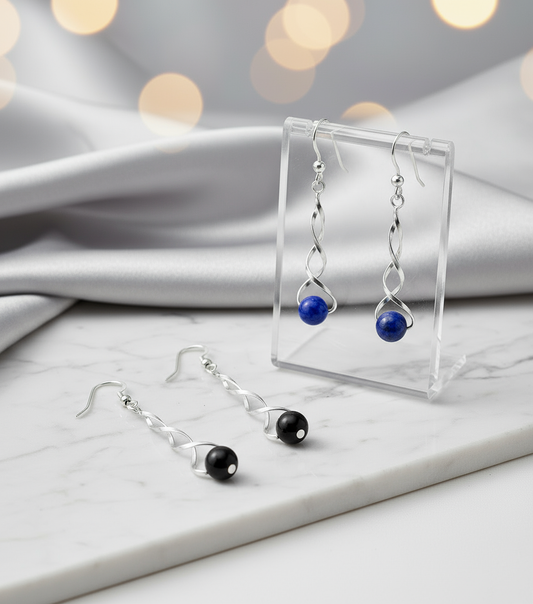 Corrected earrings with lapis lazuli on stand