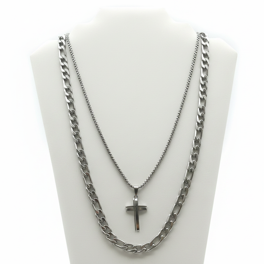 Cross Necklace Set - High Shine White Background