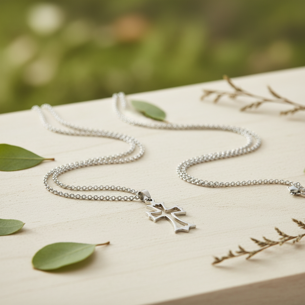 Cross necklace with simple nature background