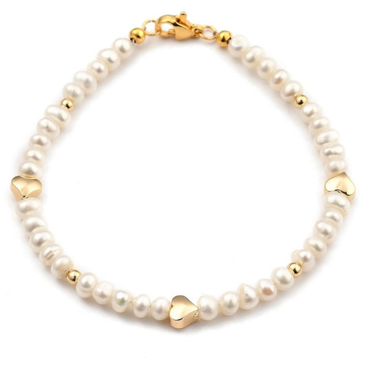 Natural Freshwater Pearl & Stainless Steel Heart Charms Bracelet image 0