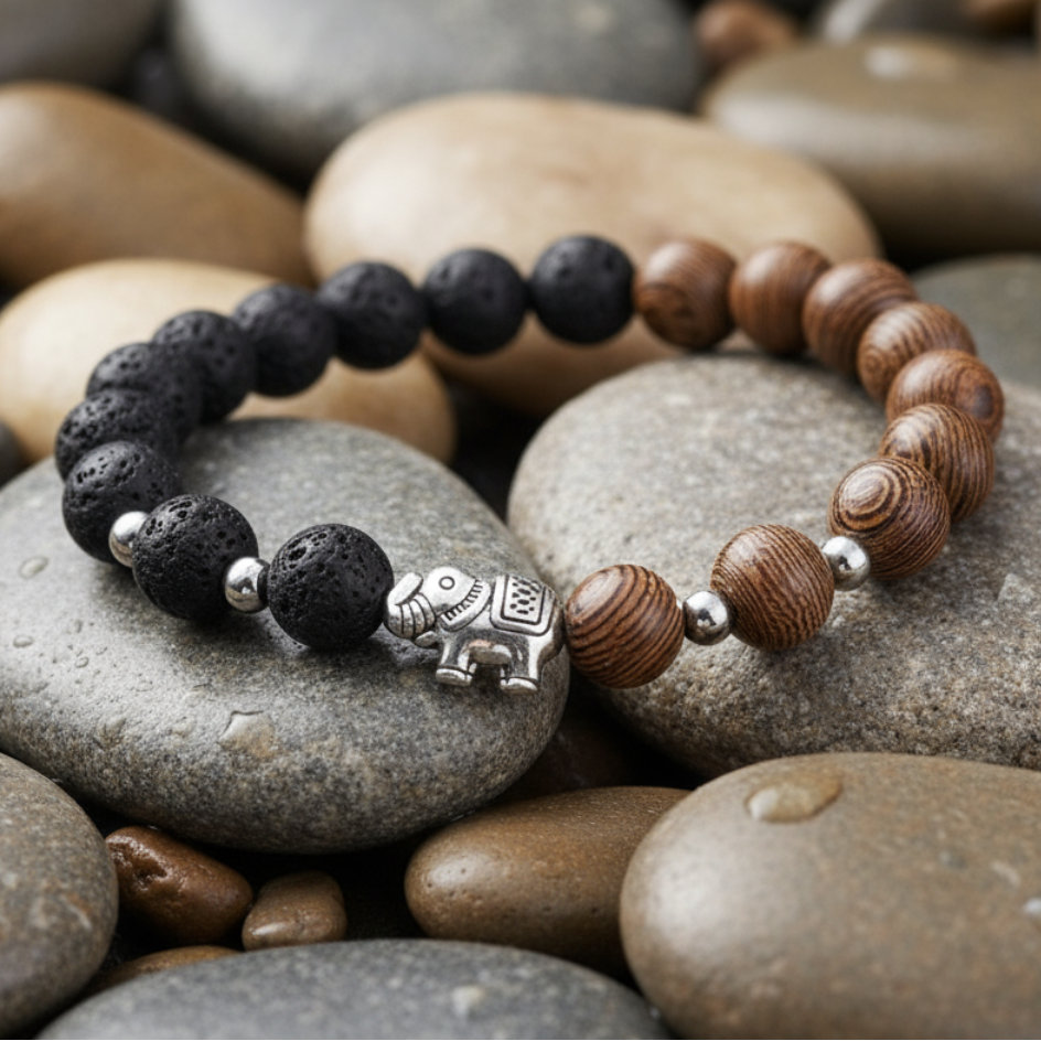 Elephant Bracelet - River Stones Background