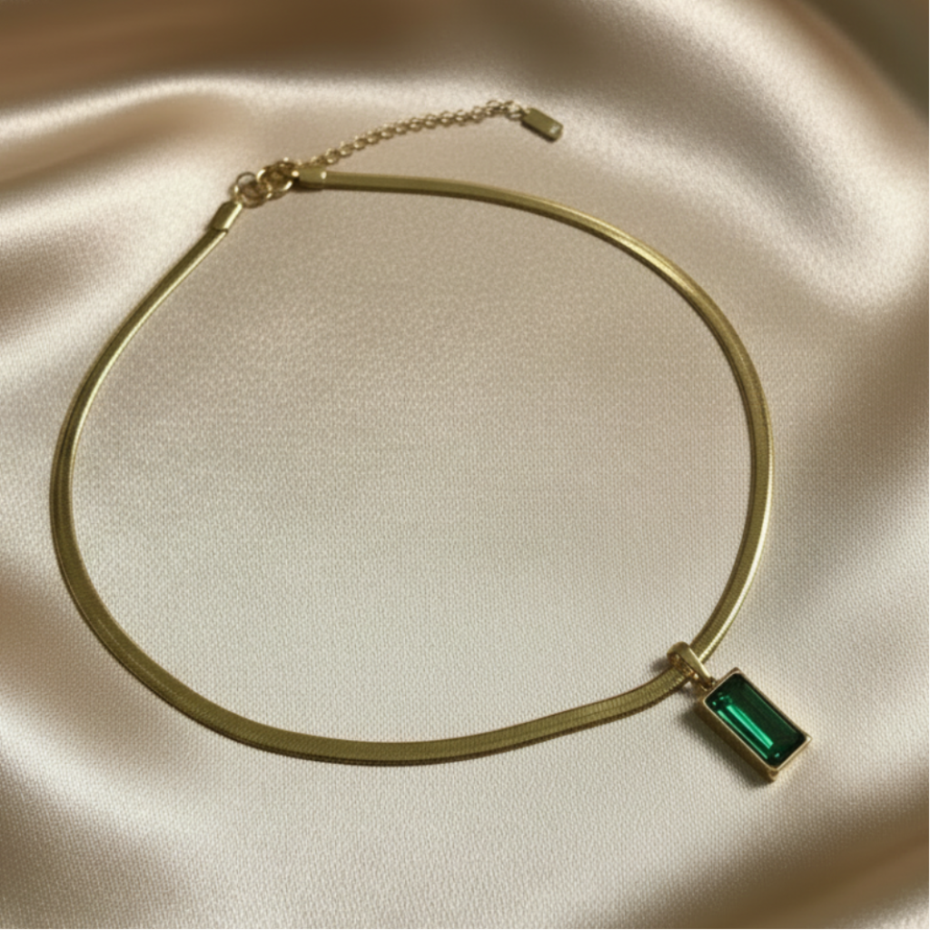 Emerald Pendant Necklace with Extender Tag
