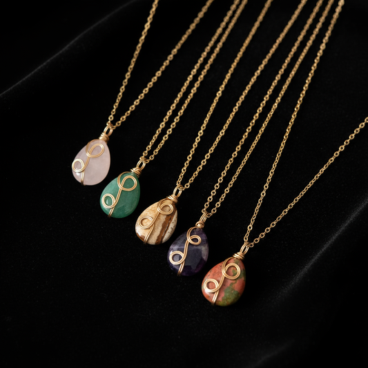 Gemstone necklaces on black velvet