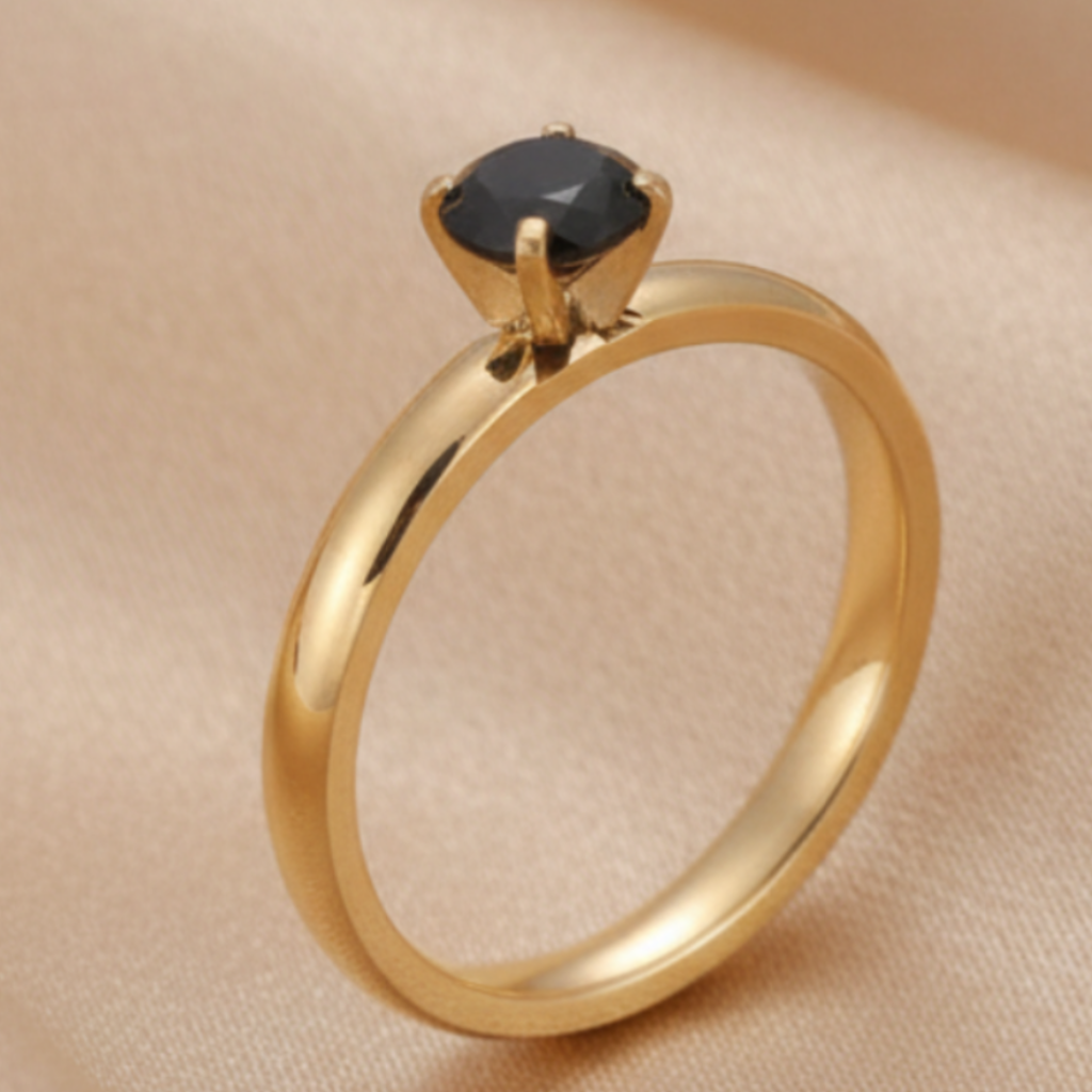 Gold Black Crystal Ring – Champagne Satin