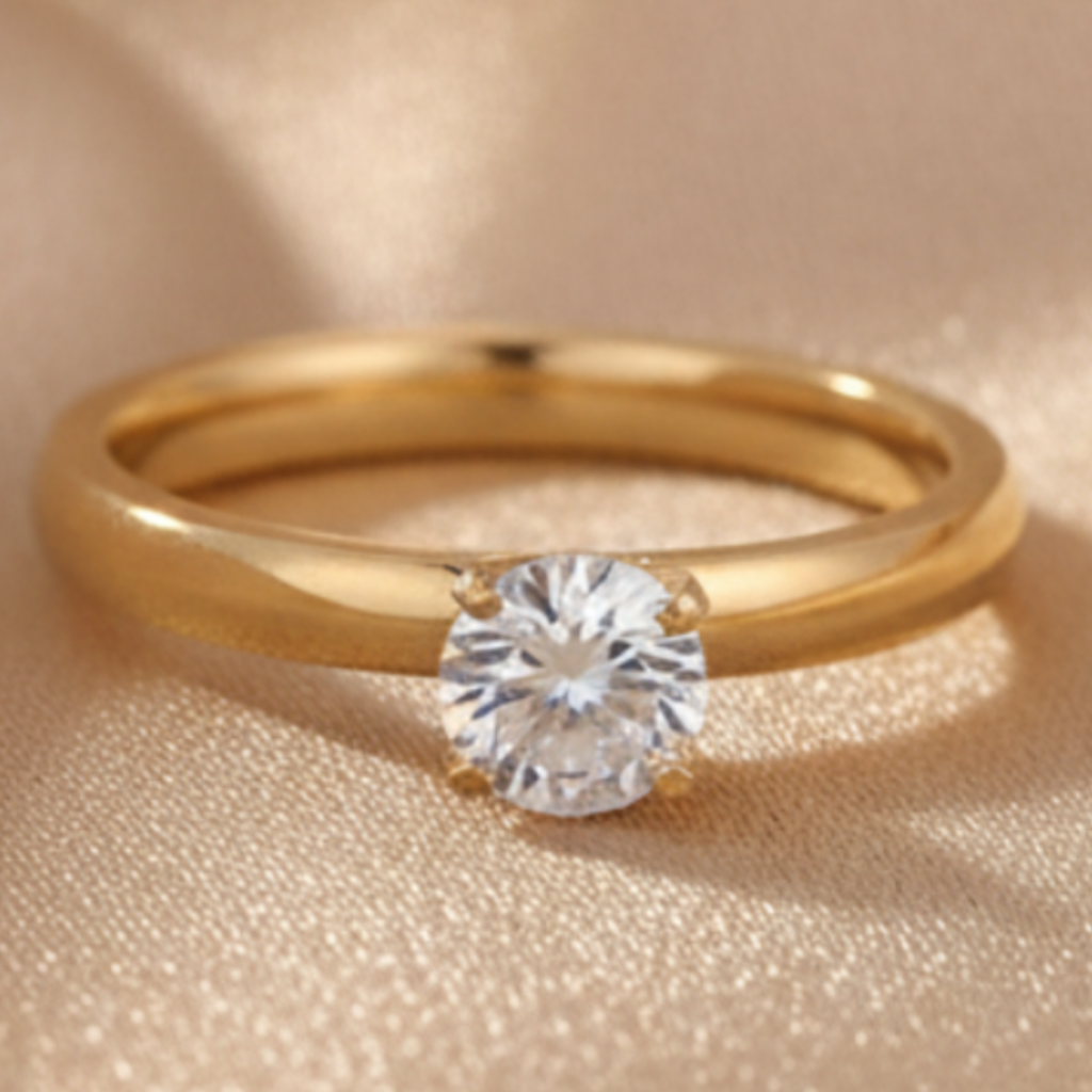 Gold Clear Crystal Ring – Champagne Satin