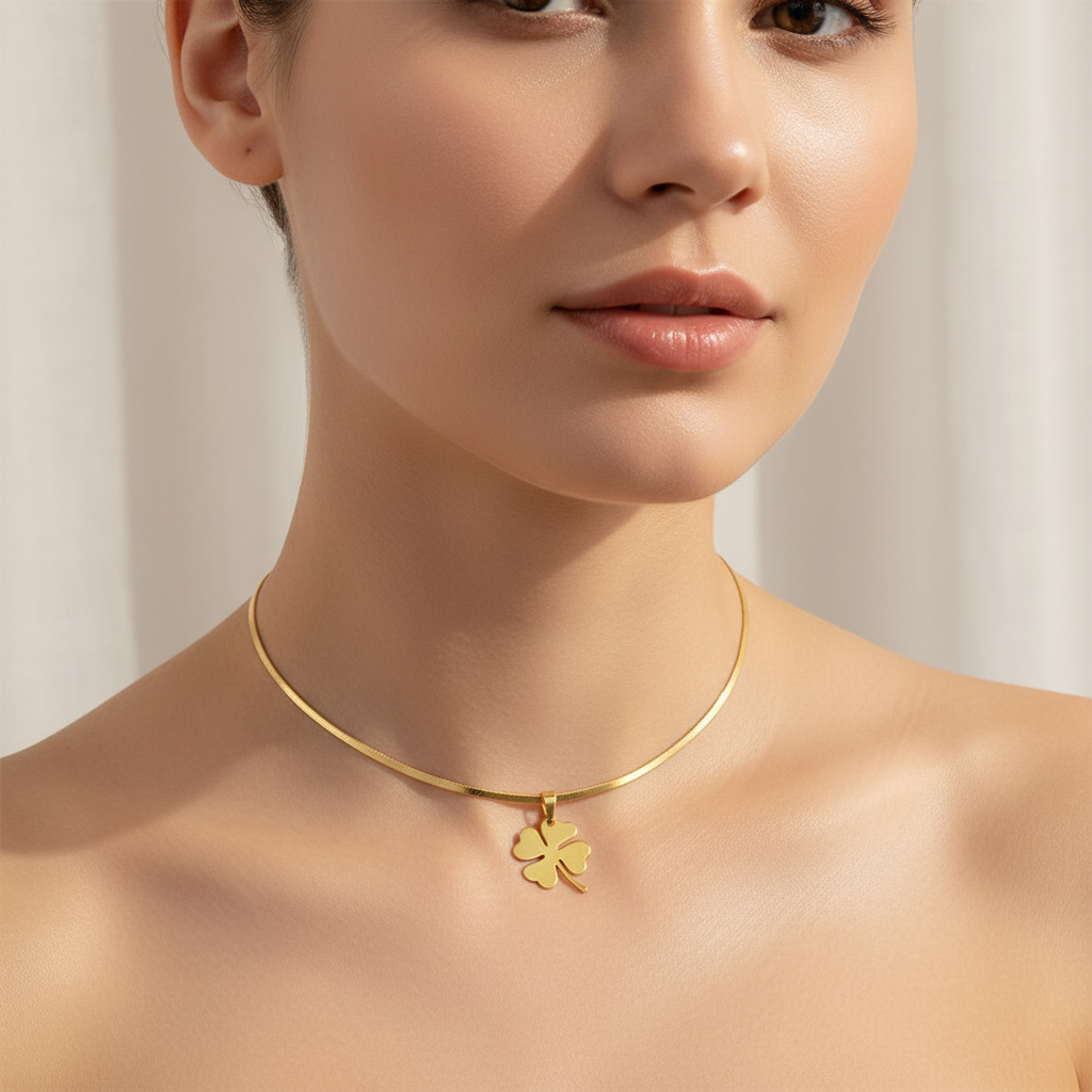 Gold Clover Necklace Lifestyle Photo