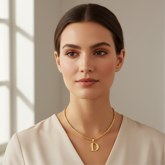 Gold D on Rope Chain - Half Inch Longer