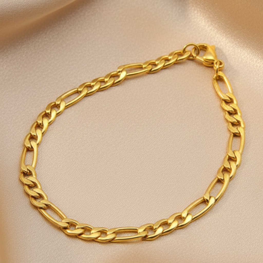 Gold Figaro Bracelet - Champagne Satin