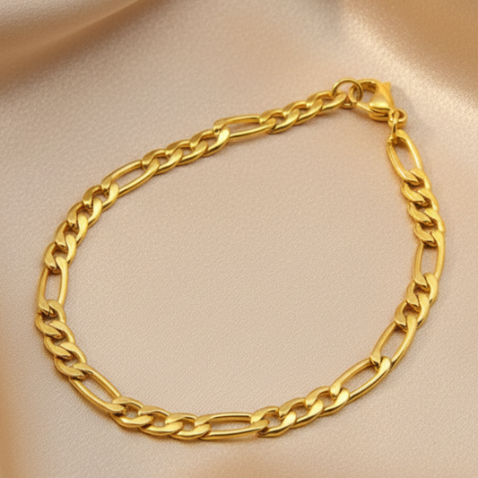 Gold Figaro Bracelet - Champagne Satin