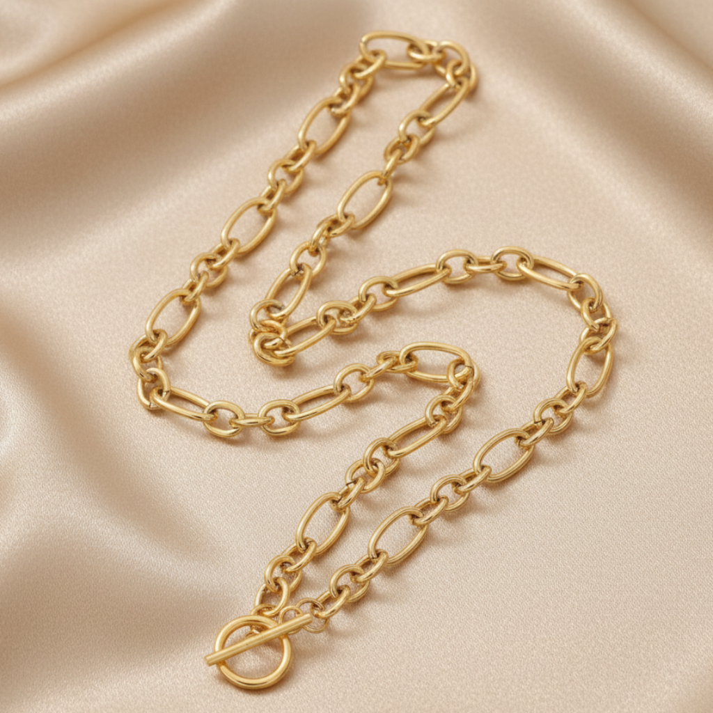 Gold Figaro Necklace Satin Champagne