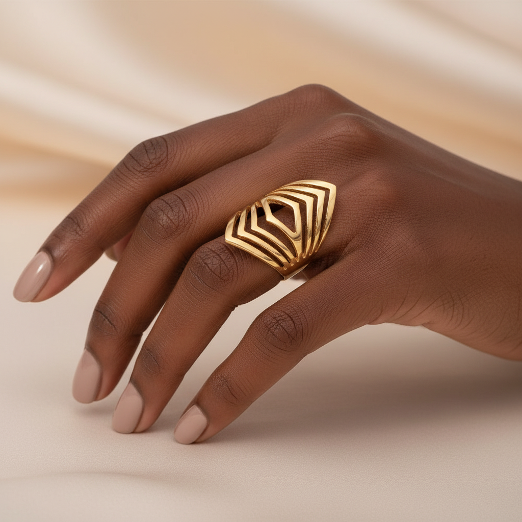 Gold Geometric Ring - Black Woman's Hand