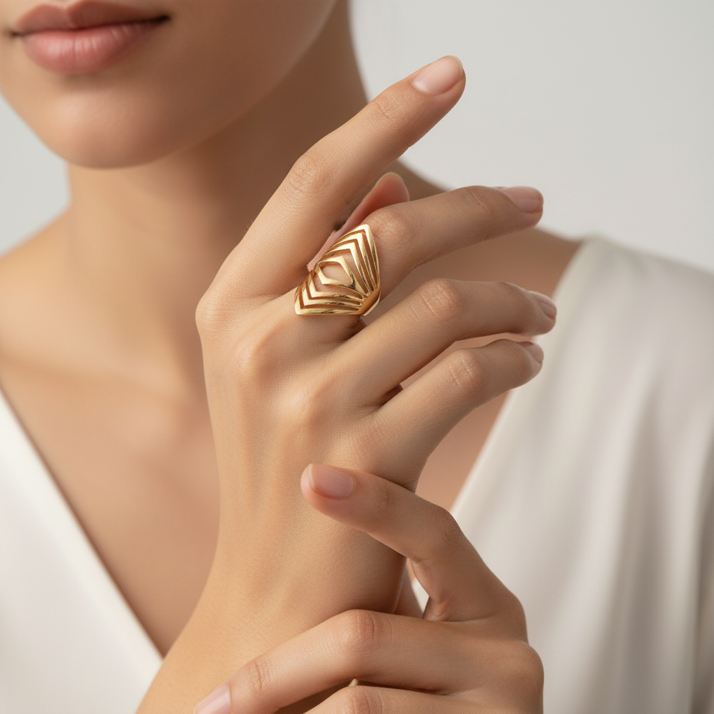 Gold Geometric Ring - Ring Finger