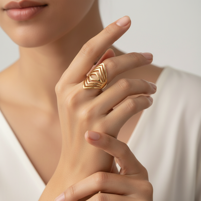 Gold Geometric Ring - Ring Finger