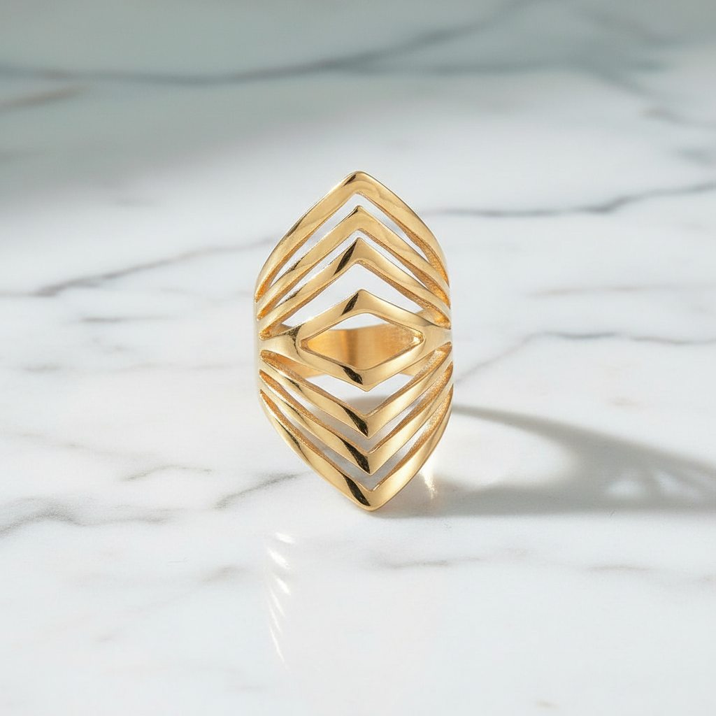Gold Geometric Ring - White Marble Background