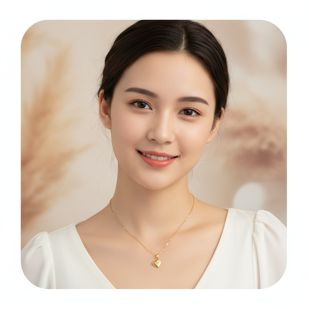 Gold Heart Necklace - Asian Model