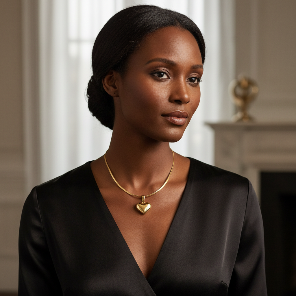 Gold Heart Necklace - Black Woman