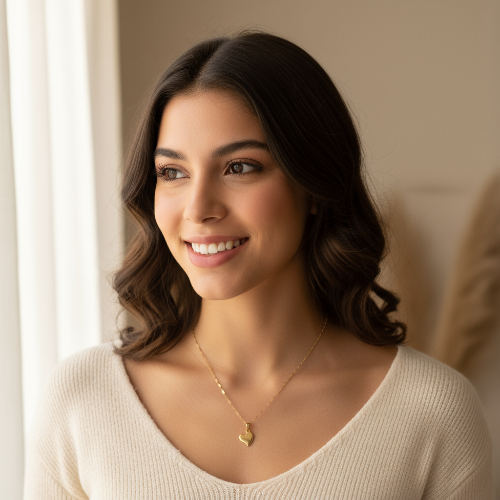 Gold Heart Necklace - Latina Model